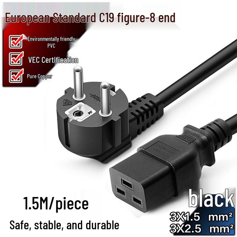 High-Power European Standard Server AC Power Cord, Pure Copper Core, C19 IEC 320 Connector 1.5 sq mm
High-Power European Standard Server AC Power Cord, Pure Copper Core, C19 IEC 320 Connector 1.5 sq mm