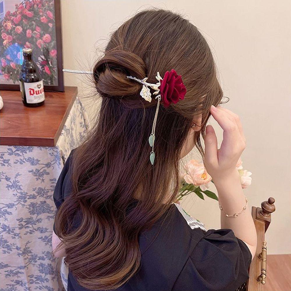 Metal Rose Flower Bridal Tassel Women Hair Sticks Korean Hanfu Hairpins Hair Clip Chinese Hair Fork
Metal Rose Flower Bridal Tassel Women Hair Sticks Korean Hanfu Hairpins Hair Clip Chinese Hair Fork