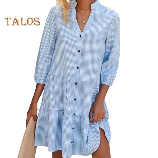 Платье-рубашка на пуговицах для женщин Повседневное платье в полоску с коротким рукавом и V-образным вырезом Струящееся платье-миди А-силуэта для летнего пляжного отдыха S синий
Платье-рубашка на пуговицах для женщин Повседневное платье в полоску с коротким рукавом и V-образным вырезом Струящееся платье-миди А-силуэта для летнего пляжного отдыха S синий