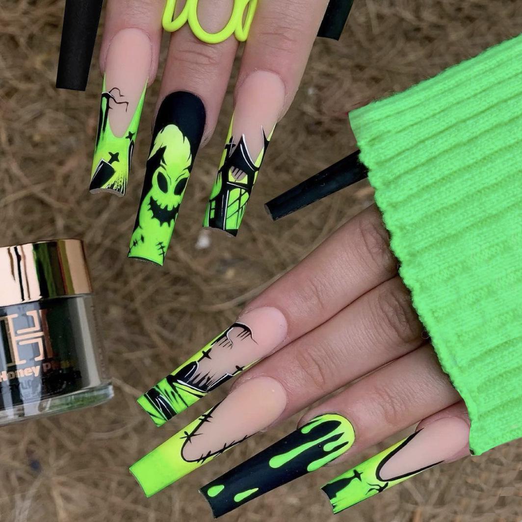 WM-104 Fluorescent Green Ghost Face Halloween Nail Tips with Blood Drop Design Glue Type
WM-104 Fluorescent Green Ghost Face Halloween Nail Tips with Blood Drop Design Glue Type