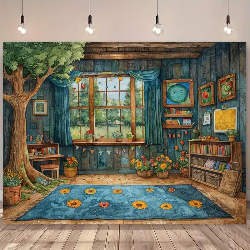 2D Enchanted Classroom Backdrop, Rustic Tree Room with Sunflowers and Books Background 47.2x31.5inch/120*80cm
2D Enchanted Classroom Backdrop, Rustic Tree Room with Sunflowers and Books Background 47.2x31.5inch/120*80cm