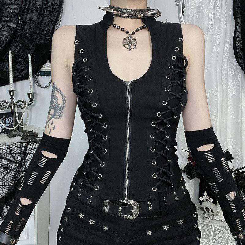 Dz182 European and American Cross-Border Lace-Up Waist-Cinching Zipper Vest Dark Fashion Personality Vest Top for Women Gothic Style Black S
Dz182 European and American Cross-Border Lace-Up Waist-Cinching Zipper Vest Dark Fashion Personality Vest Top for Women Gothic Style Black S