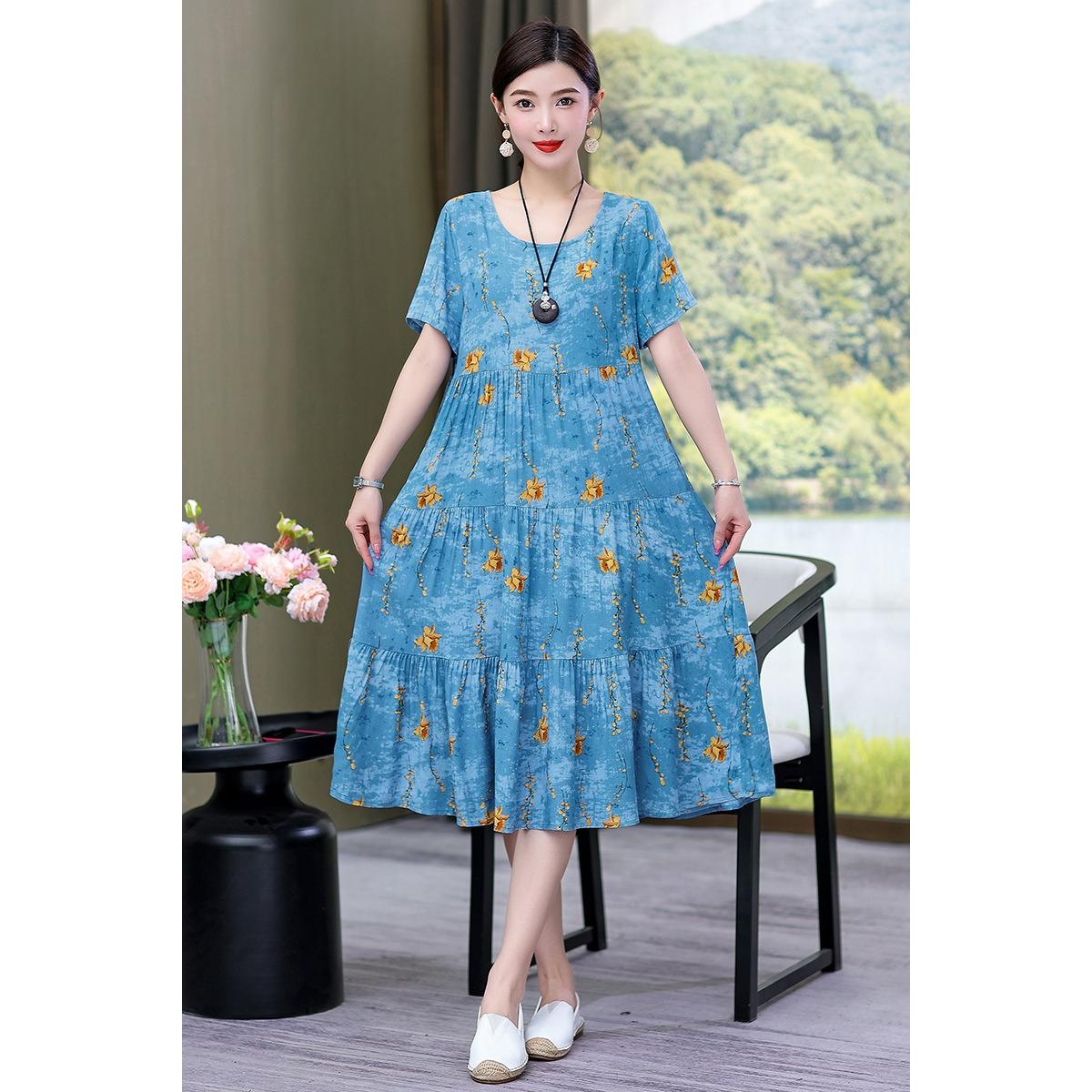 Cotton Silk Dress Mother Dress Summer Short-sleeved Loose Long Artificial Cotton Skirt 5XL
Cotton Silk Dress Mother Dress Summer Short-sleeved Loose Long Artificial Cotton Skirt 5XL