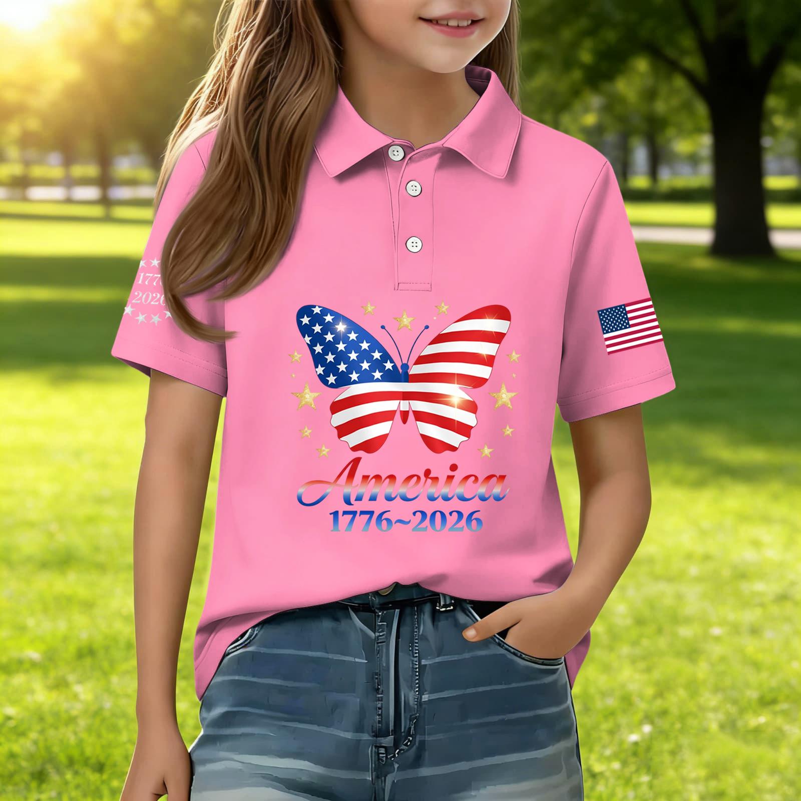 Kids Casual Short Sleeve Polo Shirt Independence Day Print Butterfly Design USA Flag Graphic Tee 1776-2026 Commemorative Apparel 130 розовый
Kids Casual Short Sleeve Polo Shirt Independence Day Print Butterfly Design USA Flag Graphic Tee 1776-2026 Commemorative Apparel 130 розовый