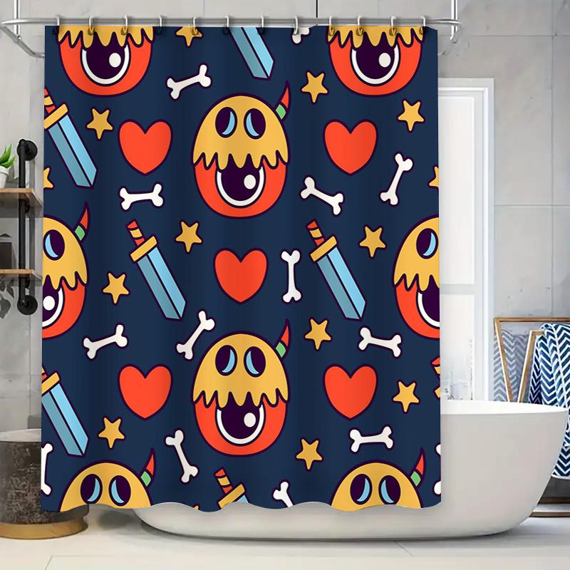 Colorful Monster Pattern Shower Curtain Modern Bathroom Decor For Kids Room Blue Yellow Design With Sword, Heart, Bones Size72 X W60H190(CM)-1 Pcs
Colorful Monster Pattern Shower Curtain Modern Bathroom Decor For Kids Room Blue Yellow Design With Sword, Heart, Bones Size72 X W60H190(CM)-1 Pcs