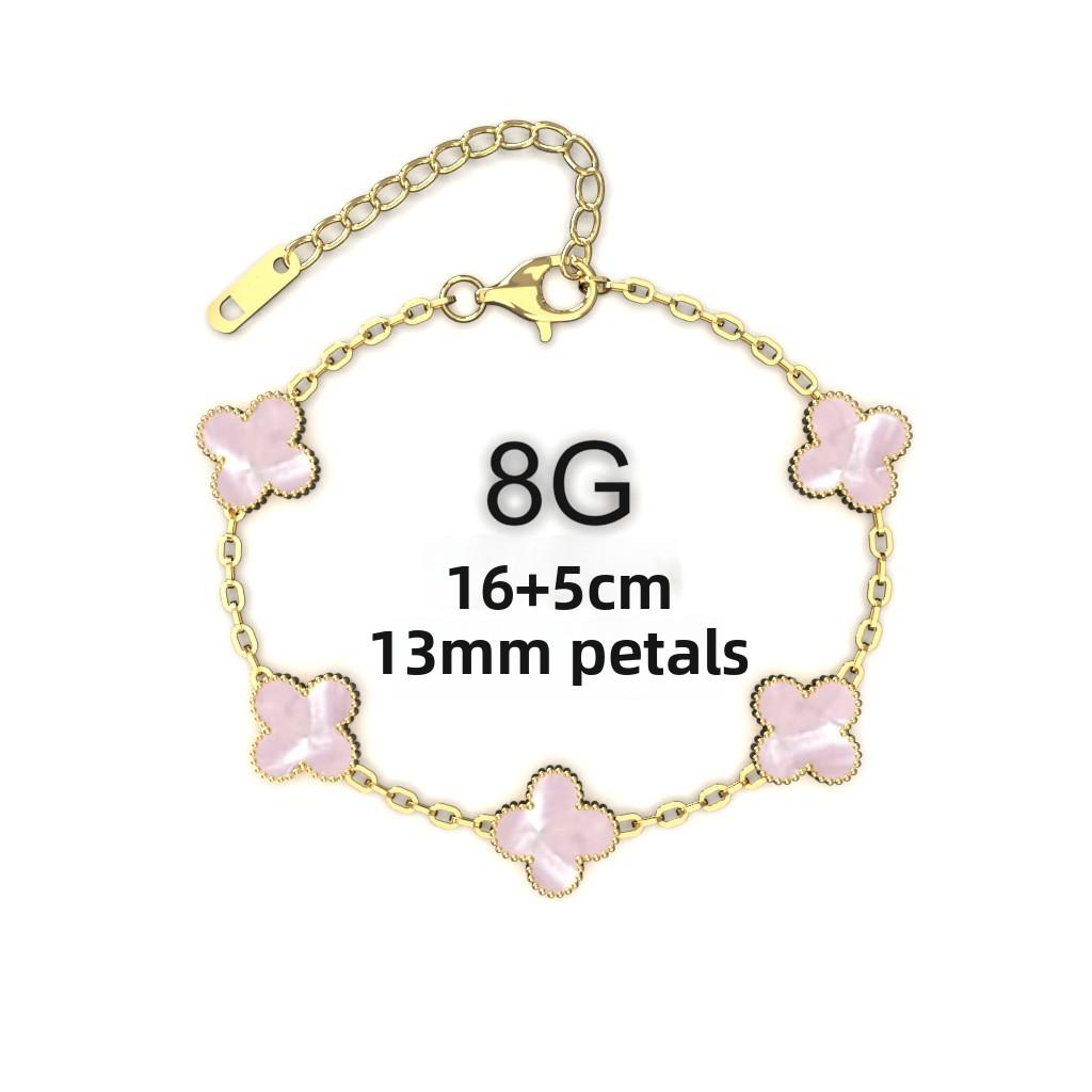 Браслет из титановой стали 13 мм в виде четырехлистного клевера, маленький, свежий, модный, лепестки 18K, не теряет цвет, женский браслет
Браслет из титановой стали 13 мм в виде четырехлистного клевера, маленький, свежий, модный, лепестки 18K, не теряет цвет, женский браслет