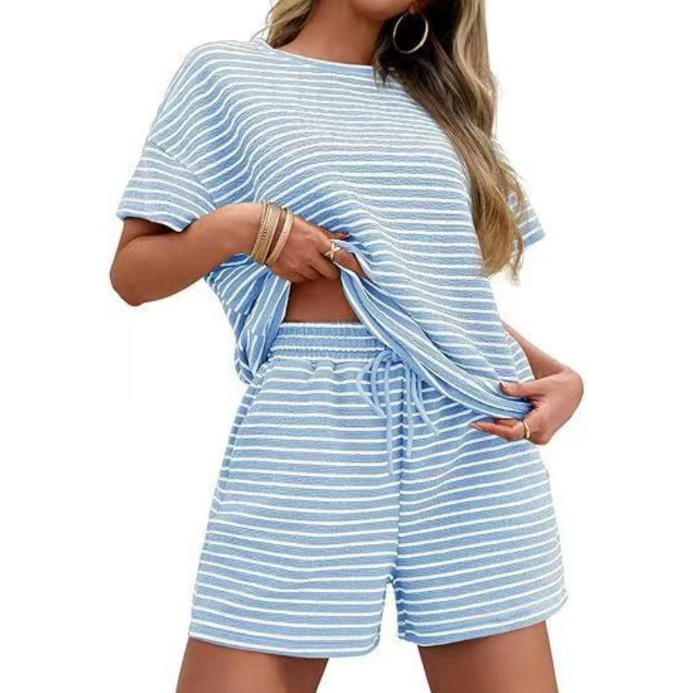 Women Striped Casual Two Piece Set, Short Sleeve Top and Shorts Fashion Outdoor Matching Outfit S
Women Striped Casual Two Piece Set, Short Sleeve Top and Shorts Fashion Outdoor Matching Outfit S
