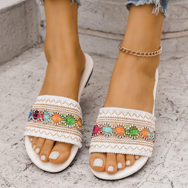 Ethnic Style Flat-Bottomed Slippers Women S Fashion Large Size Breathable Bohemian Style One-Character Foot Slippers Fish Mouth Slippers 43 білий
Ethnic Style Flat-Bottomed Slippers Women S Fashion Large Size Breathable Bohemian Style One-Character Foot Slippers Fish Mouth Slippers 43 білий