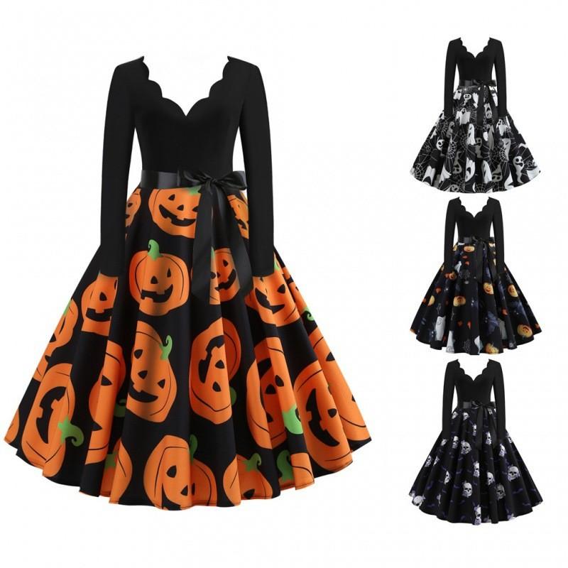 Women Retro 50s 60s Hepburn Long Sleeves V Neck Halloween Pumpkin Print Midi Dress Bridal Host Wedding Bride Bridesmaids Party Gowns S
Women Retro 50s 60s Hepburn Long Sleeves V Neck Halloween Pumpkin Print Midi Dress Bridal Host Wedding Bride Bridesmaids Party Gowns S