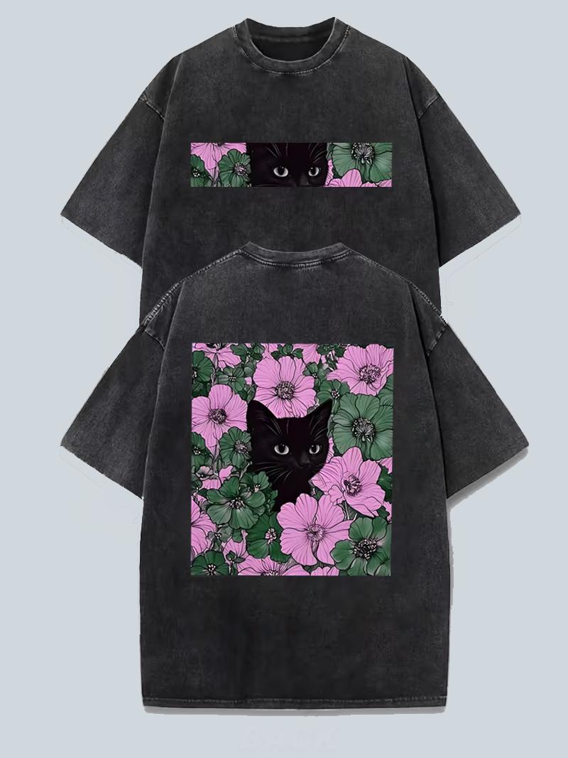 Floral Hidden Black Cat Front Back Graphic TShirt Vintage Washed Crew Neck Loose Casual Short Sleeve Daily Street Style Top 2XL
Floral Hidden Black Cat Front Back Graphic TShirt Vintage Washed Crew Neck Loose Casual Short Sleeve Daily Street Style Top 2XL