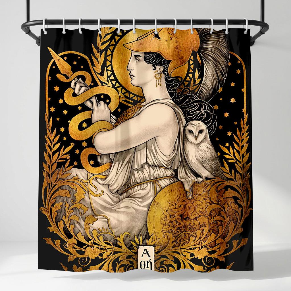 Greek Mythology Goddess Athena Shower Curtain, Gold Owl & Snake Art Deco, Ancient Warrior Queen Aesthetic Bathroom Decor W60H190(CM)-1 Pcs
Greek Mythology Goddess Athena Shower Curtain, Gold Owl & Snake Art Deco, Ancient Warrior Queen Aesthetic Bathroom Decor W60H190(CM)-1 Pcs