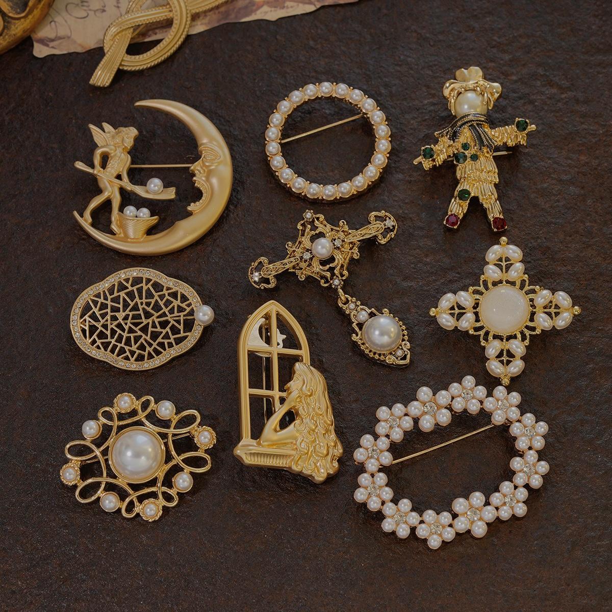 Fashion Vintage Women Gold Color Pearl Cross Brooches Badges Baroque Palace Classic Lady Metal Clothing Coat Accessories Pins
Fashion Vintage Women Gold Color Pearl Cross Brooches Badges Baroque Palace Classic Lady Metal Clothing Coat Accessories Pins
