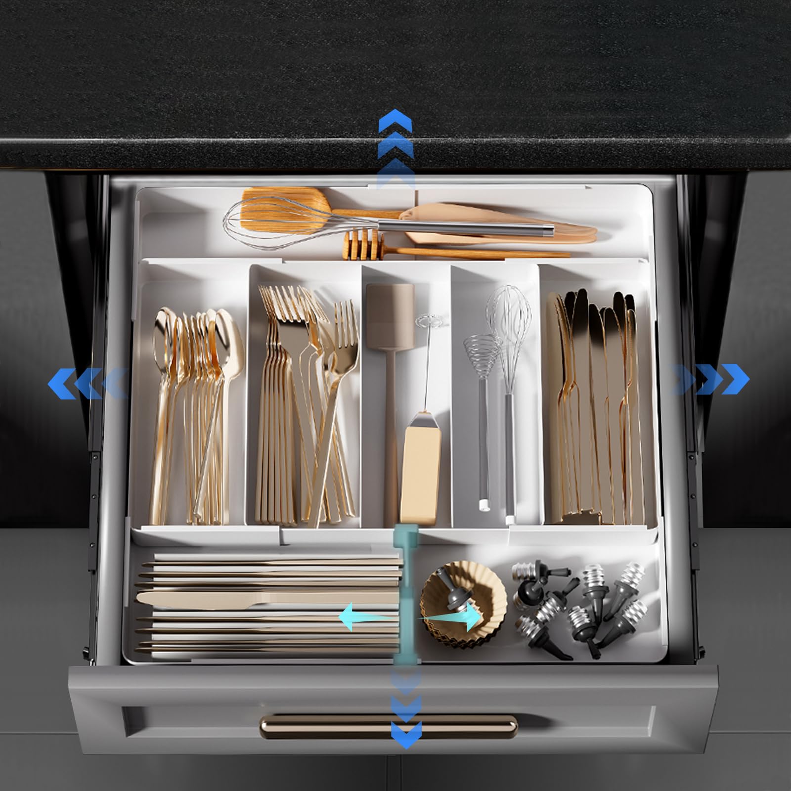 Mamakura Cutlery Case Cutlery Tray 4 Sides Telescopic Drawer Divider Easy to Clean Kitchen Storage Drawer x x Removable Cutlery Storage White білий
Mamakura Cutlery Case Cutlery Tray 4 Sides Telescopic Drawer Divider Easy to Clean Kitchen Storage Drawer x x Removable Cutlery Storage White білий