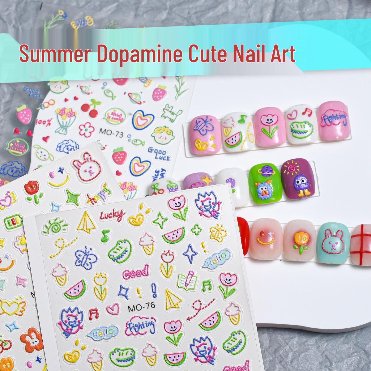 Summer Dopamine 3D Nail Stickers: Cute Hearts, Smiley Faces, Stars, Butterflies, Embossed Self-Adhesive Graffiti Decals
Summer Dopamine 3D Nail Stickers: Cute Hearts, Smiley Faces, Stars, Butterflies, Embossed Self-Adhesive Graffiti Decals