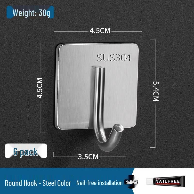 Самоклеящиеся крючки из нержавеющей стали 304 без сверления для кухни, общежития, гардероба, хранения в ванной комнате
