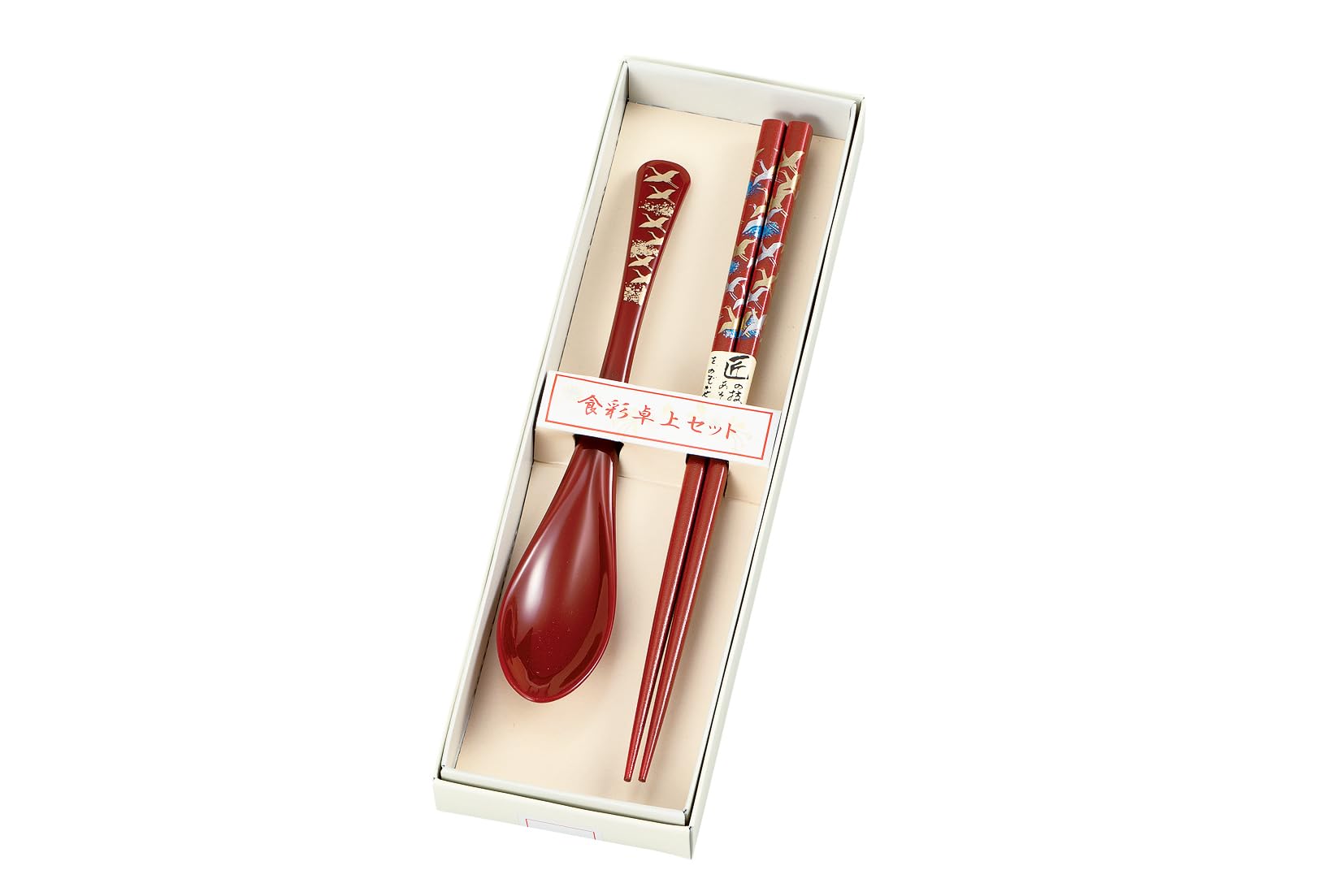 Nakatani Brothers Yamanaka Lacquerware Chopsticks and Spoon Set, Red Crane Design, 37-3721
Nakatani Brothers Yamanaka Lacquerware Chopsticks and Spoon Set, Red Crane Design, 37-3721