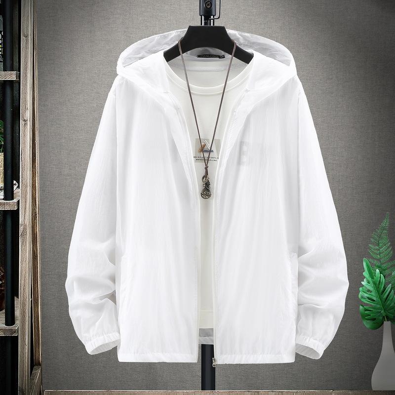 Плюс размер 8XL 10XL Мужская летняя одежда с повышенной защитой от солнца, легкая куртка с капюшоном и длинными рукавами на молнии для защиты от солнца 10XL белый