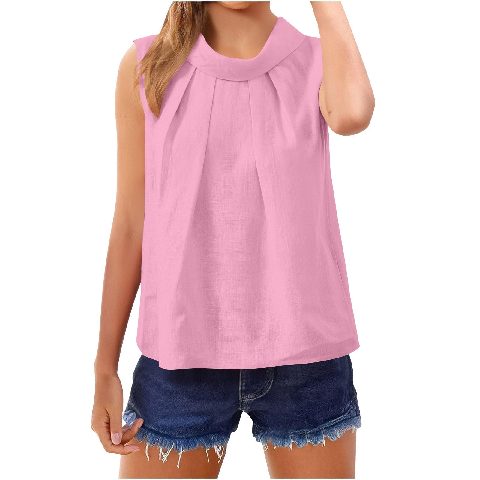 Sleeveless Pleated Round Neck Blouse for Women Casual Loose Fit Summer Tank Top Lightweight Pullover Shirt L розовый
Sleeveless Pleated Round Neck Blouse for Women Casual Loose Fit Summer Tank Top Lightweight Pullover Shirt L розовый