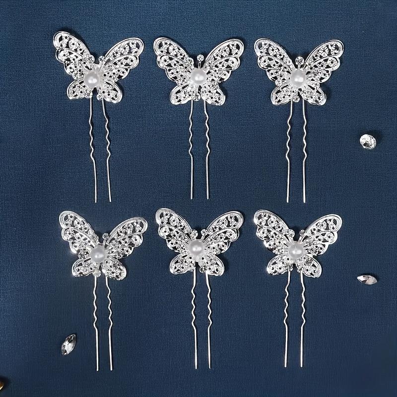 Vintage-Style Metal Hollow Butterfly Hairpins, Silvery Hair Clips with Butterfly Faux Pearls and Rhinestones for Brides
Vintage-Style Metal Hollow Butterfly Hairpins, Silvery Hair Clips with Butterfly Faux Pearls and Rhinestones for Brides