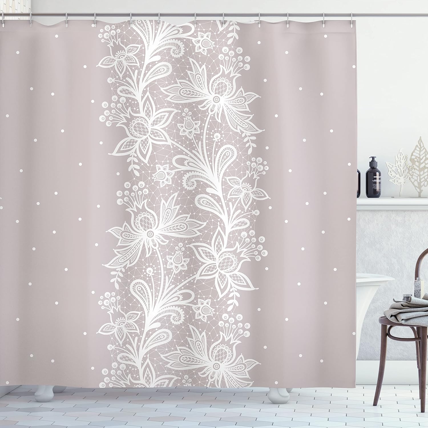 Blush Pink Floral Shower Curtain With White Lace Pattern Elegant Bathroom Decor Romantic Boho Style Water Resistant Fabric Home W60H190(CM)-1 Pcs
Blush Pink Floral Shower Curtain With White Lace Pattern Elegant Bathroom Decor Romantic Boho Style Water Resistant Fabric Home W60H190(CM)-1 Pcs