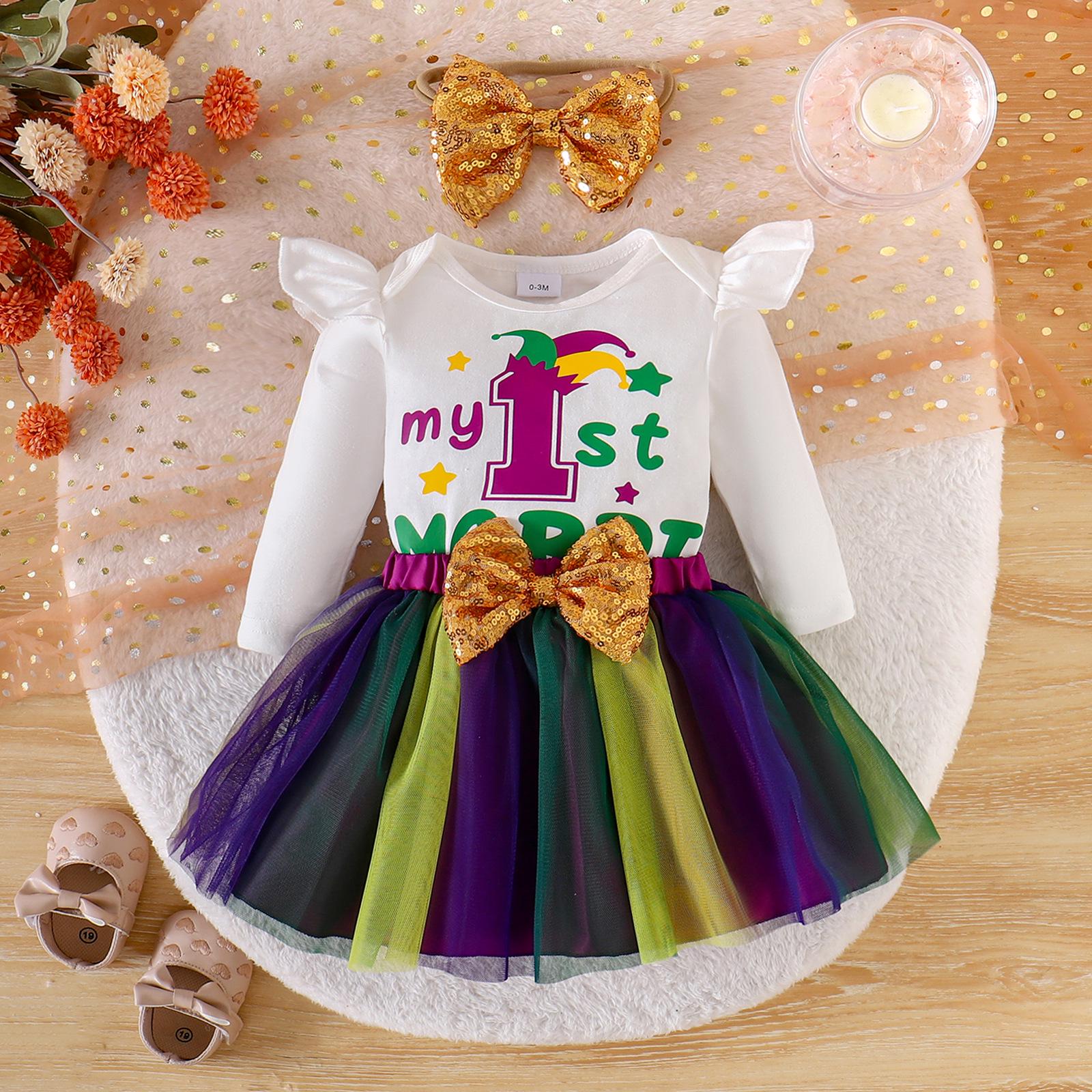 European & American Long-Sleeve White Romper + Colorful Mesh Skirt for Girls 12-18 Months
European & American Long-Sleeve White Romper + Colorful Mesh Skirt for Girls 12-18 Months
