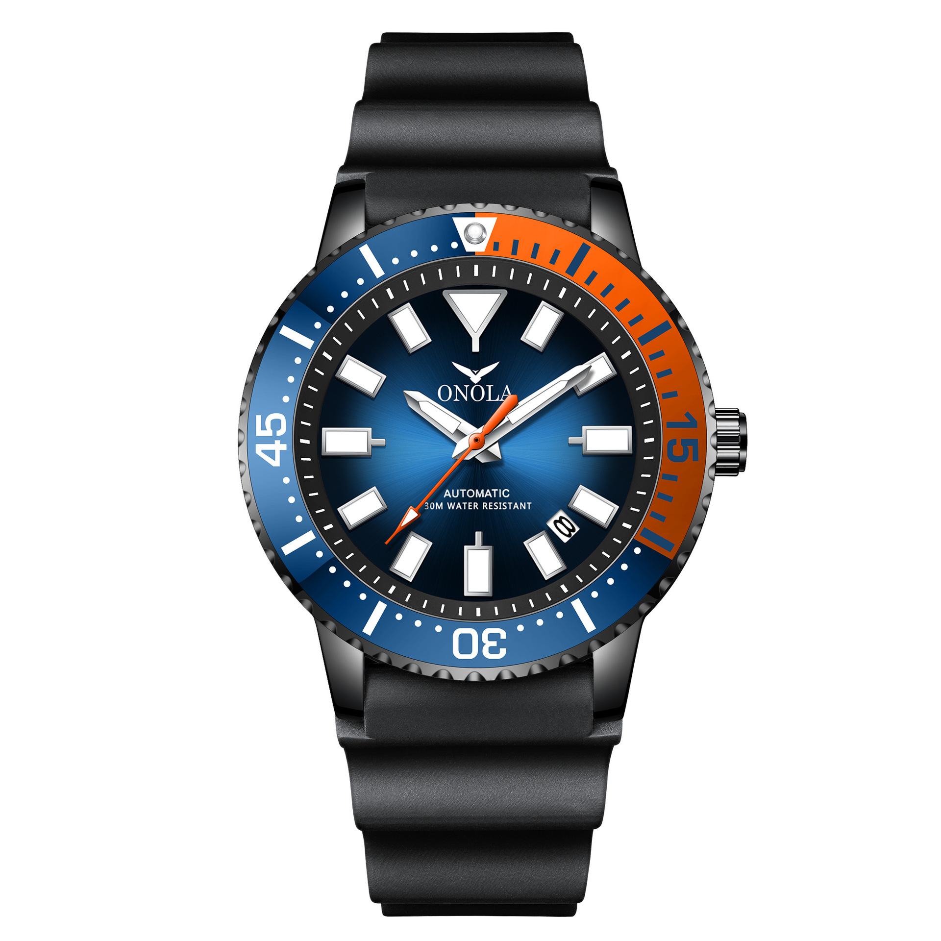 Розкішні чоловічі годинники з гумовим ремінцем, чоловічі ділові механічні наручні годинники, нічне підсвічування, автоматичний годинник з датою помаранчевий/синій
Розкішні чоловічі годинники з гумовим ремінцем, чоловічі ділові механічні наручні годинники, нічне підсвічування, автоматичний годинник з датою помаранчевий/синій