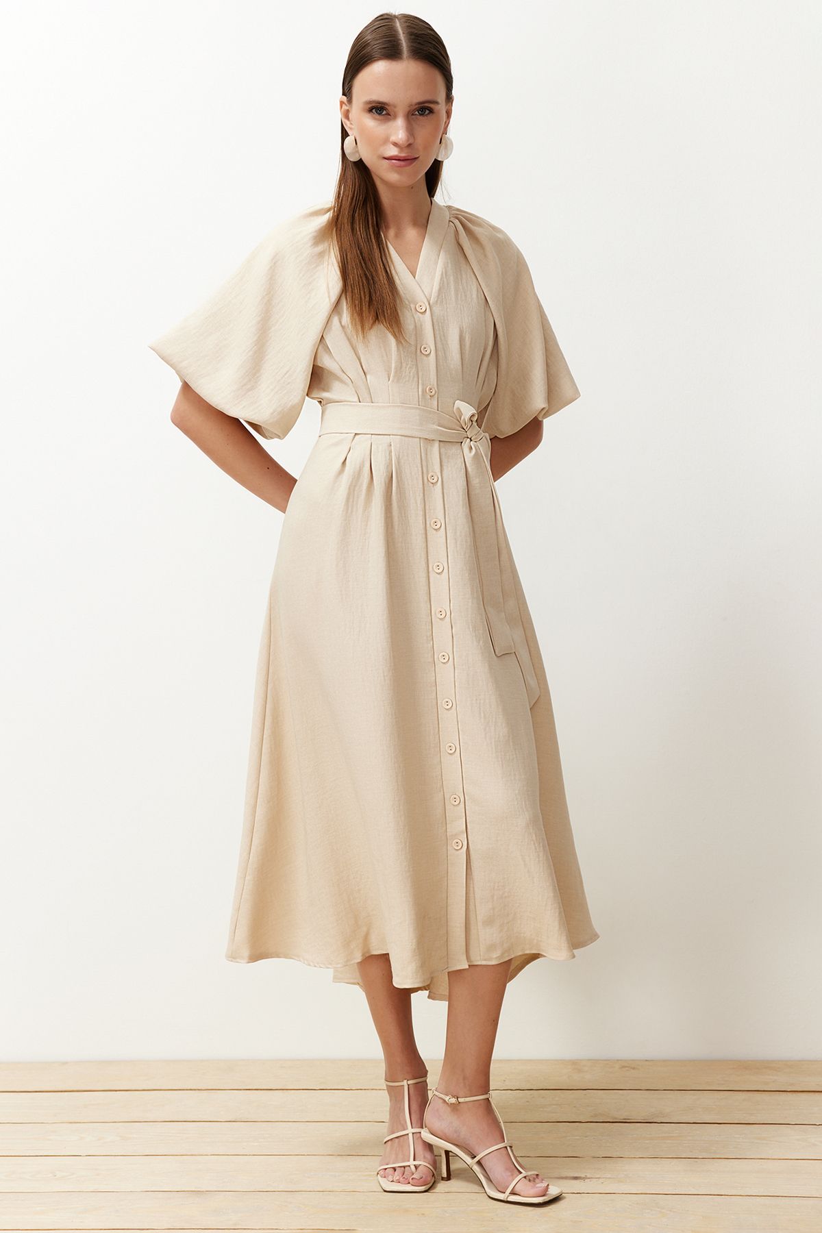 Women s Fashion Linen Look Woven Shirt Dress with Stone Belt and Half Balloon Sleeves S
Women s Fashion Linen Look Woven Shirt Dress with Stone Belt and Half Balloon Sleeves S