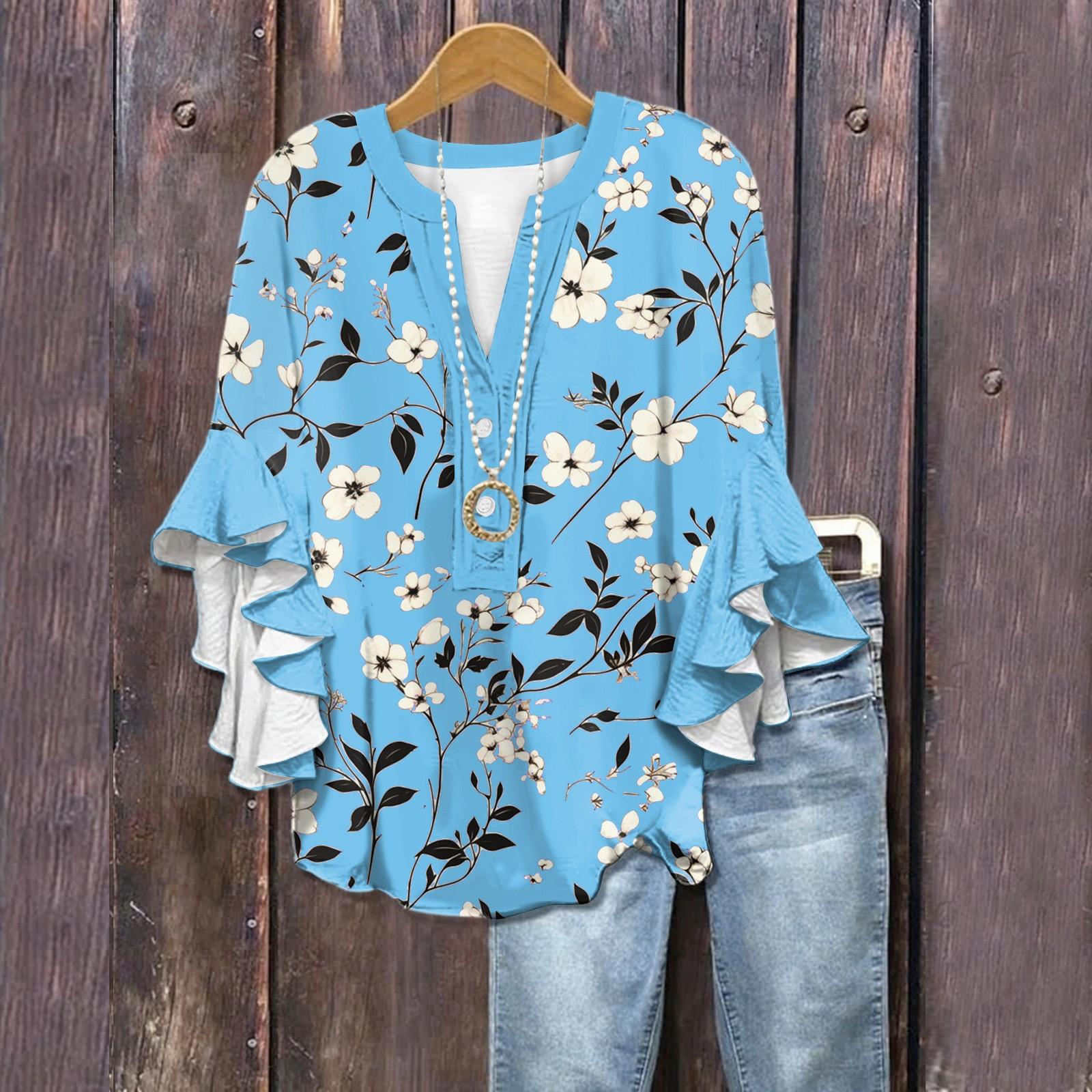 Літні топи для жінок Милі блузки з V-подібним вирізом та рукавом 3/4 Топ з квітковим принтом Повсякденні сорочки XL
Літні топи для жінок Милі блузки з V-подібним вирізом та рукавом 3/4 Топ з квітковим принтом Повсякденні сорочки XL