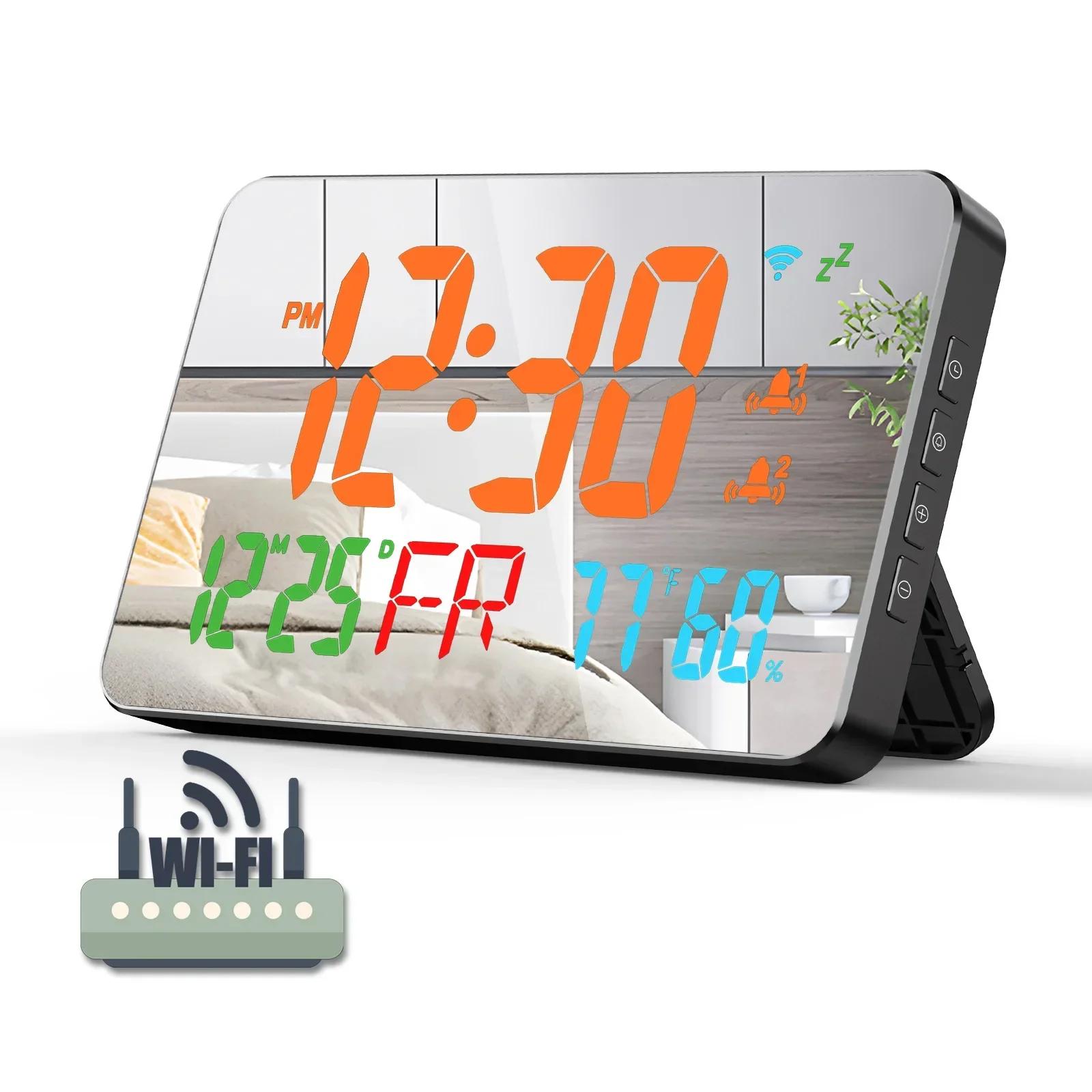 LED Digital Desktop Clock WiFi Calendar Temp Humidity Date Display Mirror Timer for Student Bedside Smart Alarm Clock Gifts
LED Digital Desktop Clock WiFi Calendar Temp Humidity Date Display Mirror Timer for Student Bedside Smart Alarm Clock Gifts
