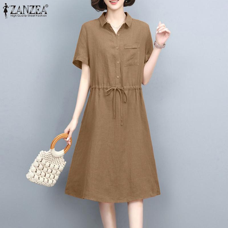 ZANZEA Летнее повседневное свободное платье с отложным воротником и короткими рукавами
ZANZEA Летнее повседневное свободное платье с отложным воротником и короткими рукавами