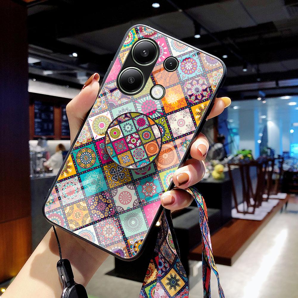For Xiaomi Redmi Note 13 4G Case Flower Pattern Tempered Glass Back Cover with Long Lanyard Checkered Pattern
For Xiaomi Redmi Note 13 4G Case Flower Pattern Tempered Glass Back Cover with Long Lanyard Checkered Pattern