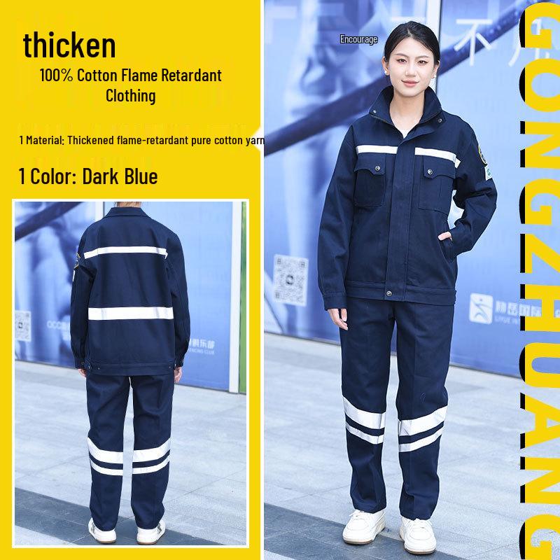 Thick All-Cotton Flame-Retardant Workwear Set with Reflective Strips for Men & Women (Spring/Autumn) 5XL
Thick All-Cotton Flame-Retardant Workwear Set with Reflective Strips for Men & Women (Spring/Autumn) 5XL