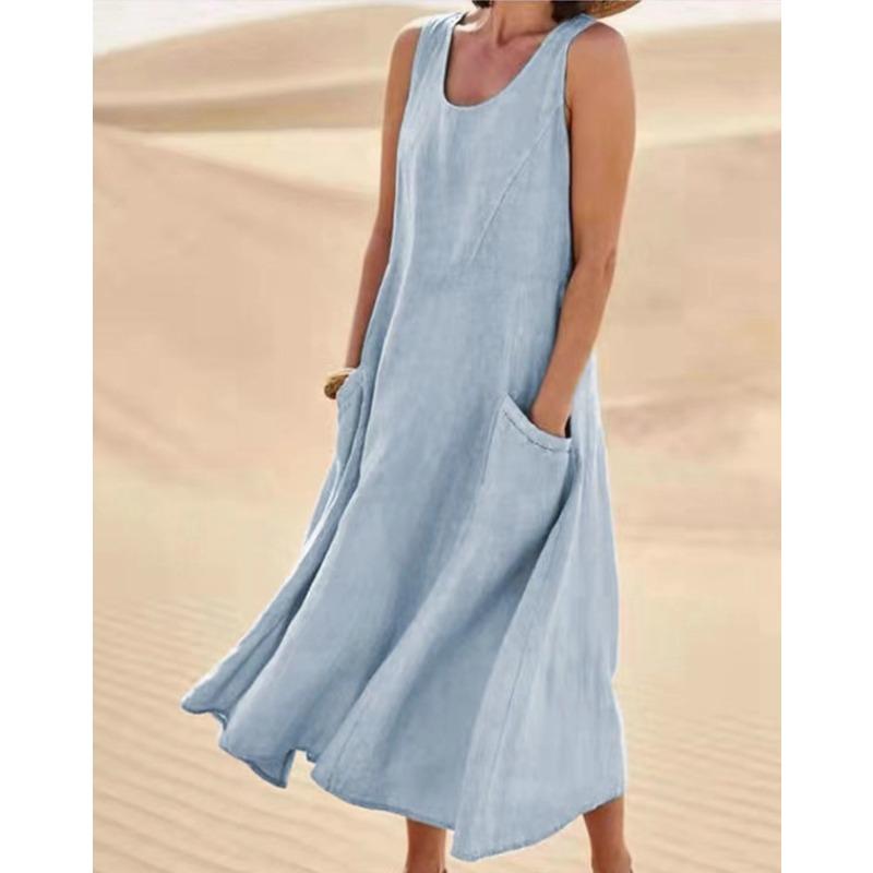 Summer European Style Sleeveless Round Neck Women Clothing Cotton Maxi Dress XL небо синє кольору
Summer European Style Sleeveless Round Neck Women Clothing Cotton Maxi Dress XL небо синє кольору