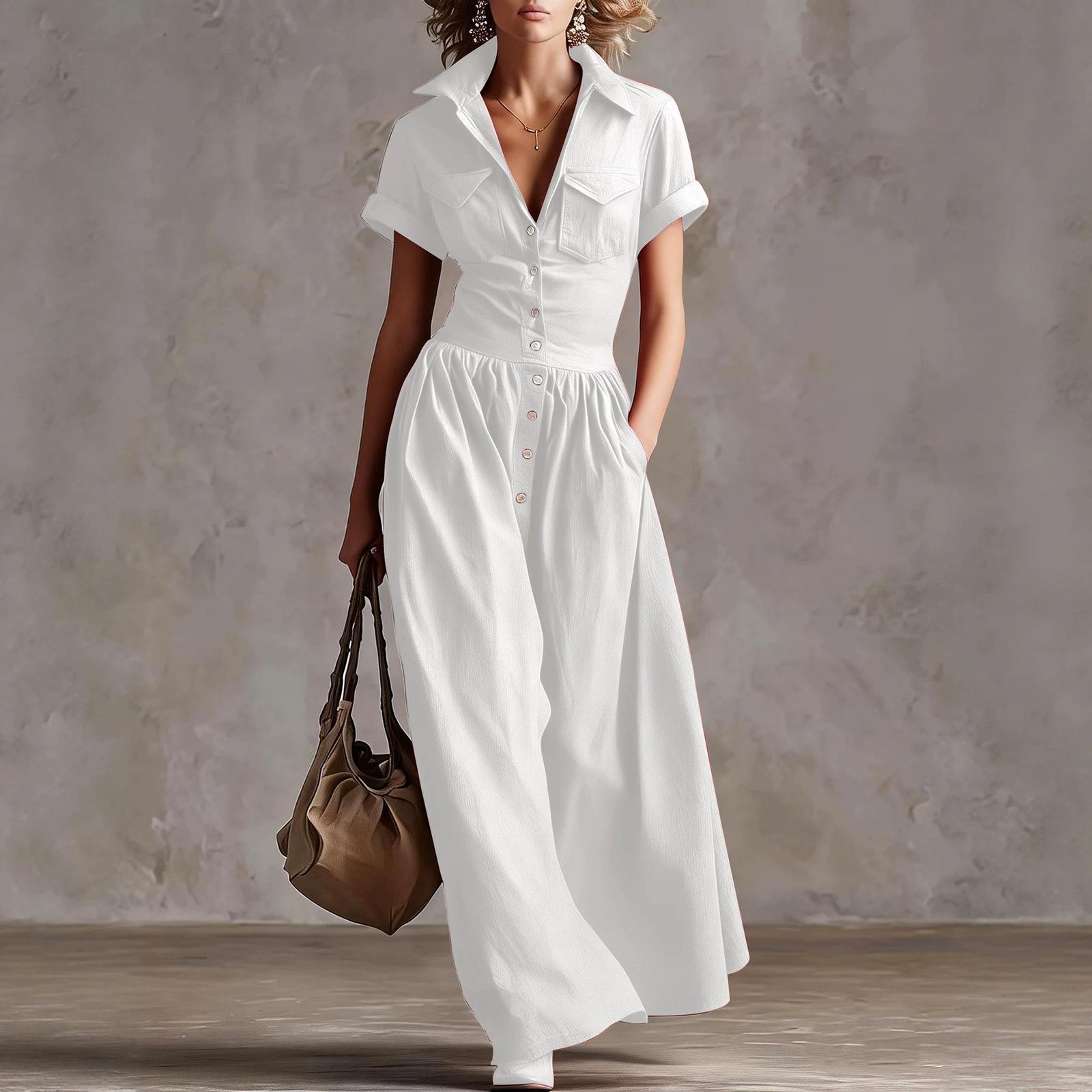 Women s Vintage Style Long Dress Button Front Short Sleeve Collared Casual Maxi Dress with Western Design and Pocket Detail XL
Women s Vintage Style Long Dress Button Front Short Sleeve Collared Casual Maxi Dress with Western Design and Pocket Detail XL