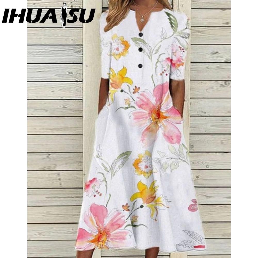 IHUASU Элегантные женские платья V-образный вырез короткий рукав пуговицы вечернее платье женское летнее винтажное платье с принтом повседневное свободное цветочное женское платье XXXL
IHUASU Элегантные женские платья V-образный вырез короткий рукав пуговицы вечернее платье женское летнее винтажное платье с принтом повседневное свободное цветочное женское платье XXXL