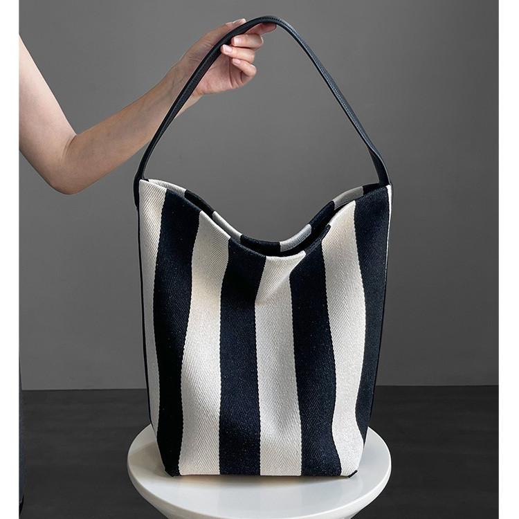 IELGY Женская холщовая сумка в полоску, большая вместительная сумка-тоут на плечо премиум-класса черный белый