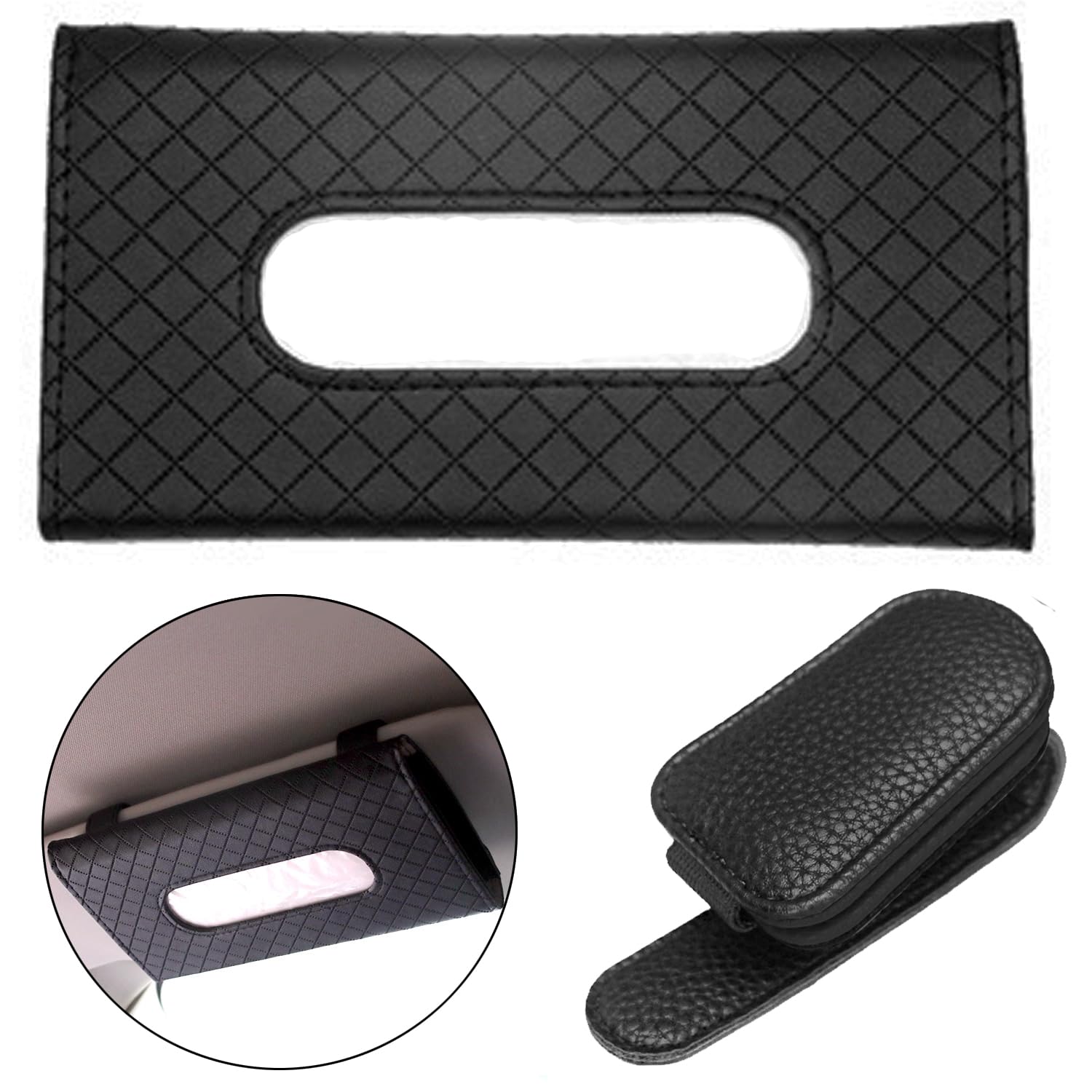 CNYMANY 2pcs Sunglasses Holder and Tissue Holder, Leather Sunglasses Clip for Car Visor, Eyeglasses Holder, Ticket Card Clip
CNYMANY 2pcs Sunglasses Holder and Tissue Holder, Leather Sunglasses Clip for Car Visor, Eyeglasses Holder, Ticket Card Clip