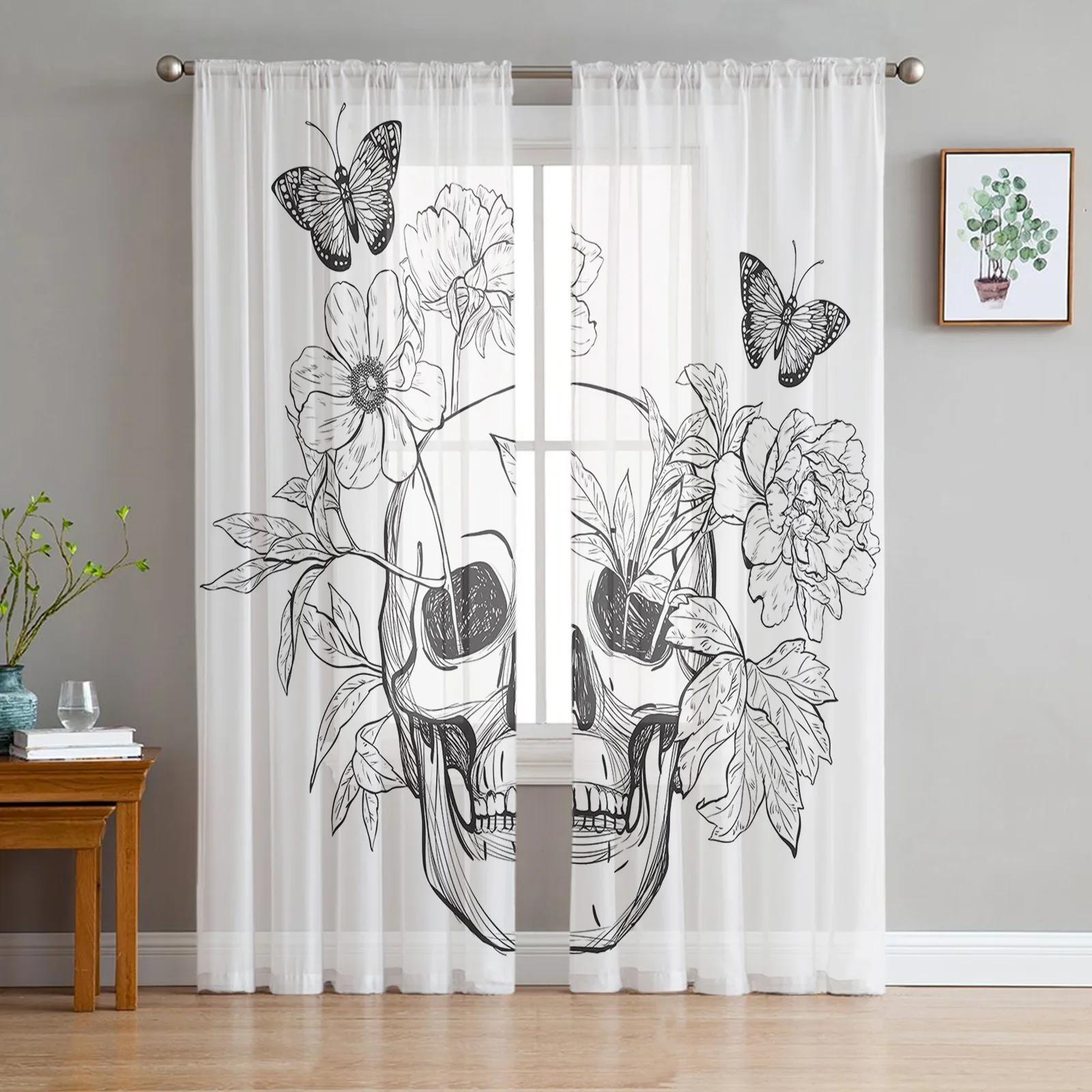 Black Skull Transparent Curtains Living Room Window Panel Fine Netting Drapes For Bed Chamber Cooking Area Household Ornamentation Voile Drapes W135 x H115cm x1&Grommet Top
Black Skull Transparent Curtains Living Room Window Panel Fine Netting Drapes For Bed Chamber Cooking Area Household Ornamentation Voile Drapes W135 x H115cm x1&Grommet Top