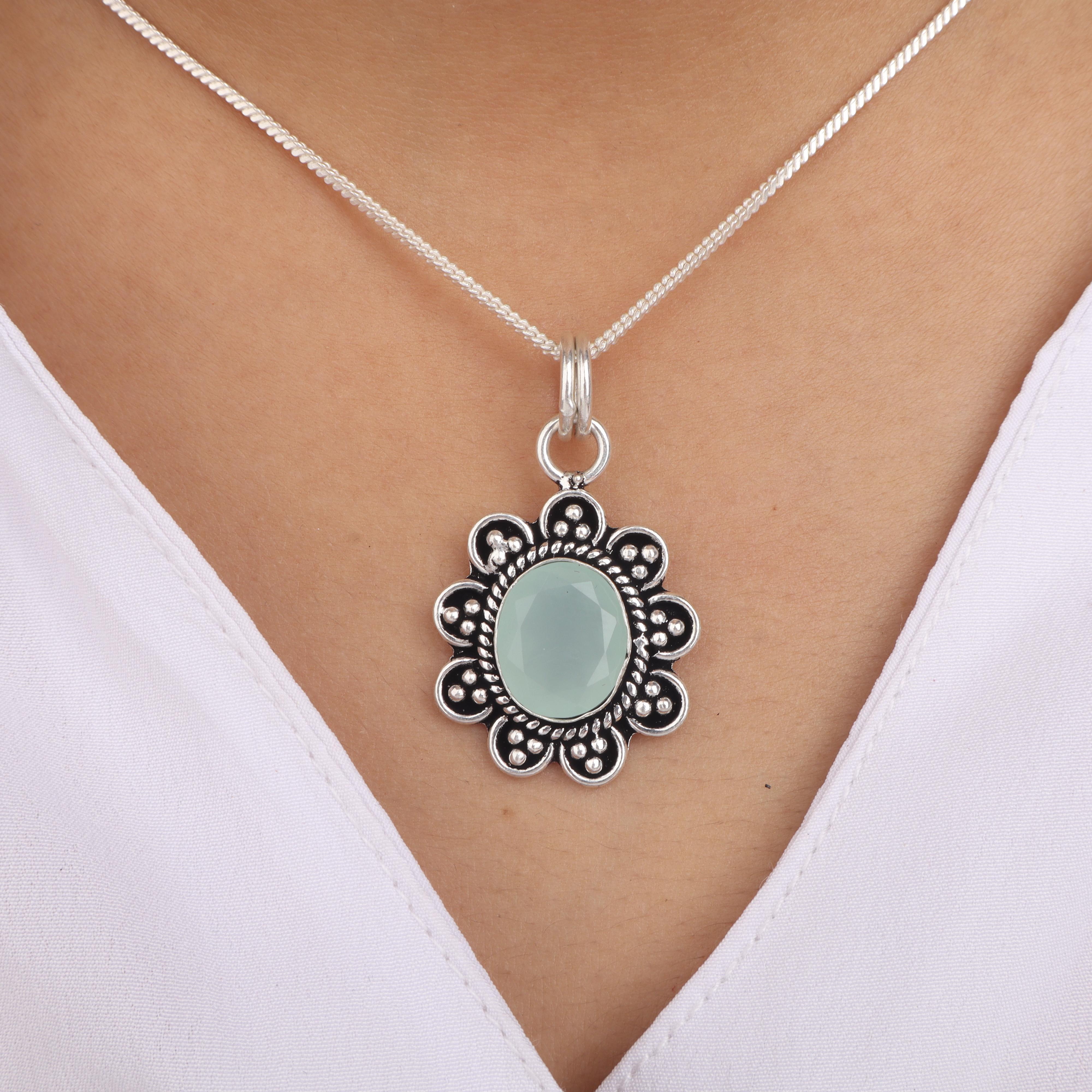 Aqua Chalcedony Gemstone 925 Sterling Silver Boho Jewelry Handmade Designer Pendant 1.37 CP-40-19
Aqua Chalcedony Gemstone 925 Sterling Silver Boho Jewelry Handmade Designer Pendant 1.37 CP-40-19