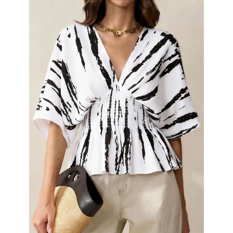 Women s Brushstroke Print V-Neck Batwing Sleeve Blouse Smocked Waist Peplum Top S білий
Women s Brushstroke Print V-Neck Batwing Sleeve Blouse Smocked Waist Peplum Top S білий
