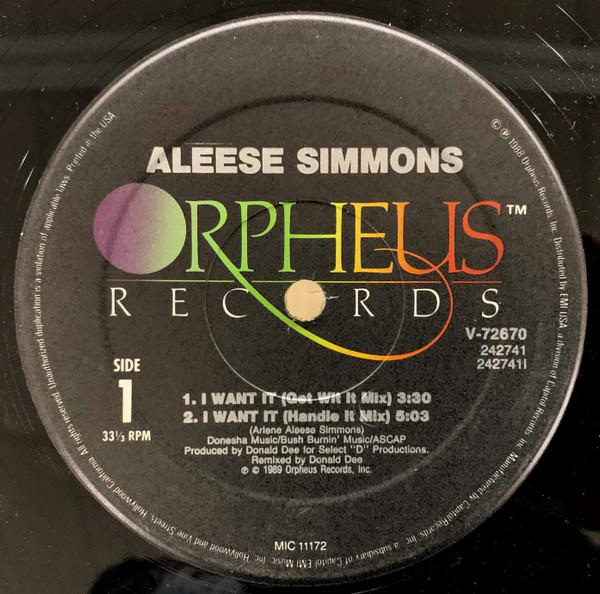12inch Record ALEESE SIMMONS - I Want It V72670 Orpheus Records 1989 US Rap & Hip-Hop/R&B Used
12inch Record ALEESE SIMMONS - I Want It V72670 Orpheus Records 1989 US Rap & Hip-Hop/R&B Used