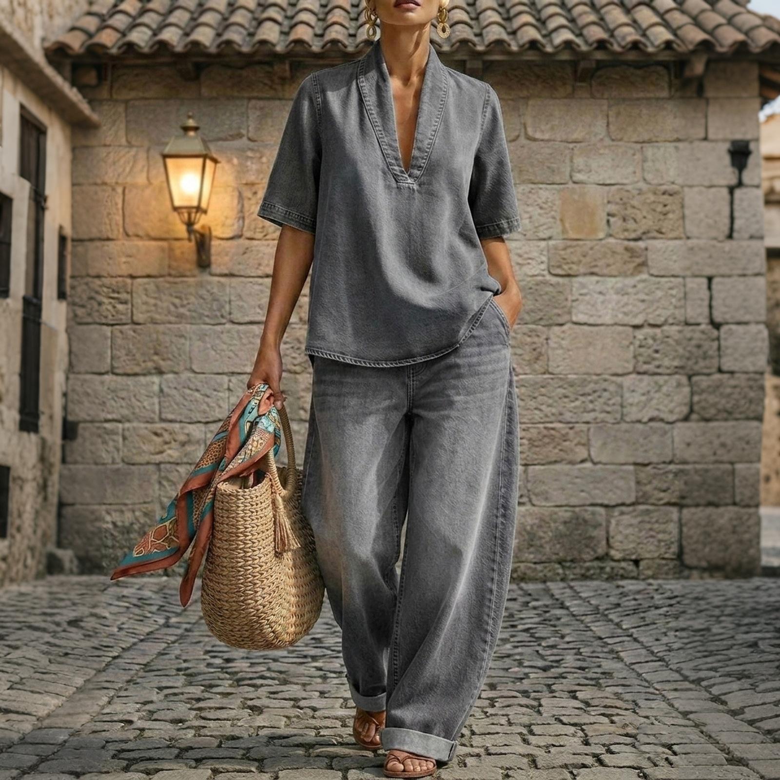 Women s Vintage Washed Denim Set Loose Fit Short Sleeve Top and Wide Leg Pants Casual Two Piece Outfit for Everyday Wear XXL
Women s Vintage Washed Denim Set Loose Fit Short Sleeve Top and Wide Leg Pants Casual Two Piece Outfit for Everyday Wear XXL