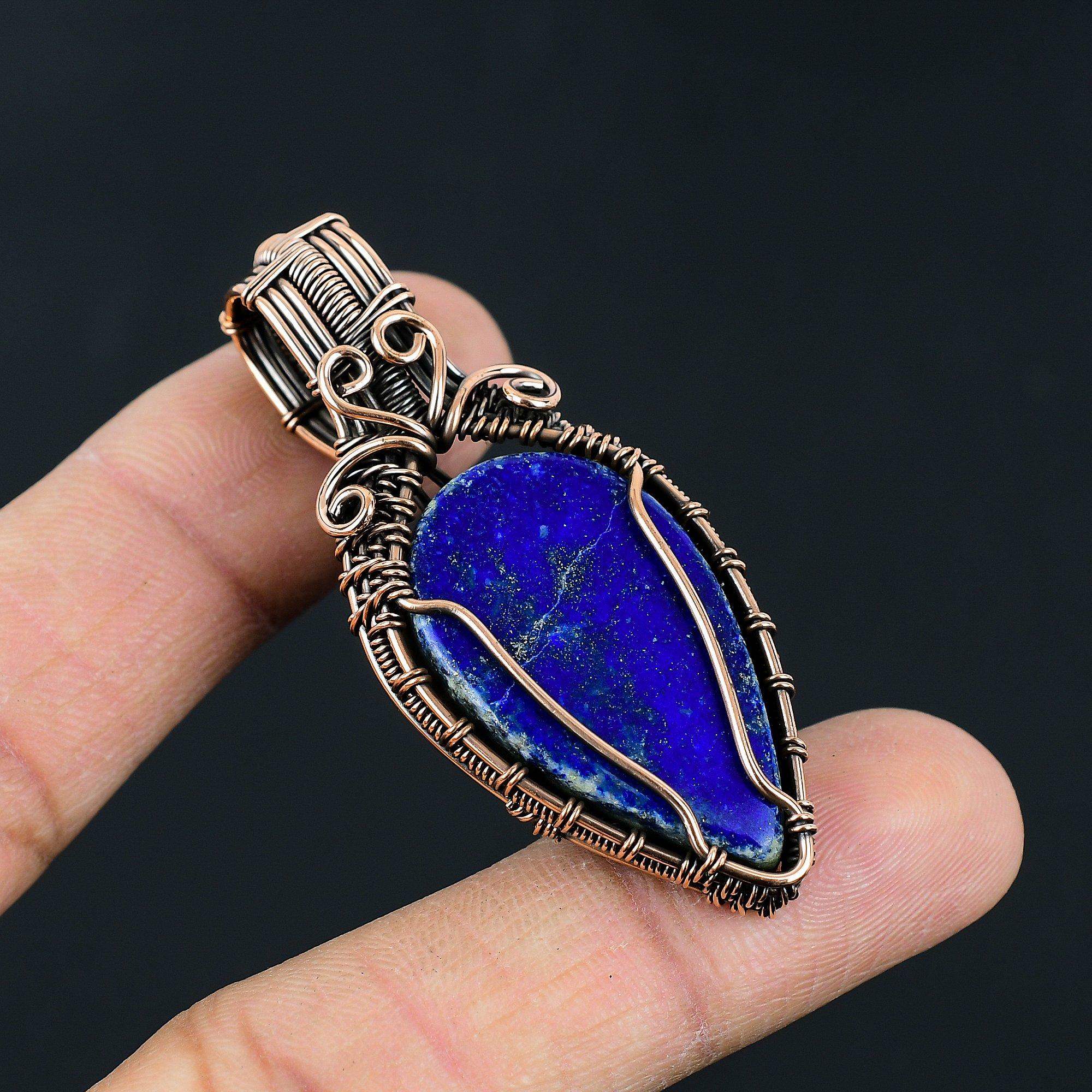 Vintage Style Lapis Lazuli Copper Wrapped Pendant Artisan Handmade Blue Stone Jewelry For Gift
Vintage Style Lapis Lazuli Copper Wrapped Pendant Artisan Handmade Blue Stone Jewelry For Gift