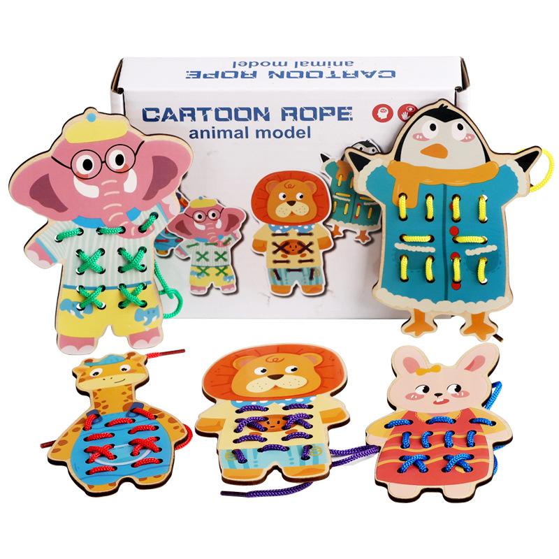 Wooden cartoon animal wearing rope threading board, changing clothes and matching shoelaces 6-year-old early education educational toy
Wooden cartoon animal wearing rope threading board, changing clothes and matching shoelaces 6-year-old early education educational toy