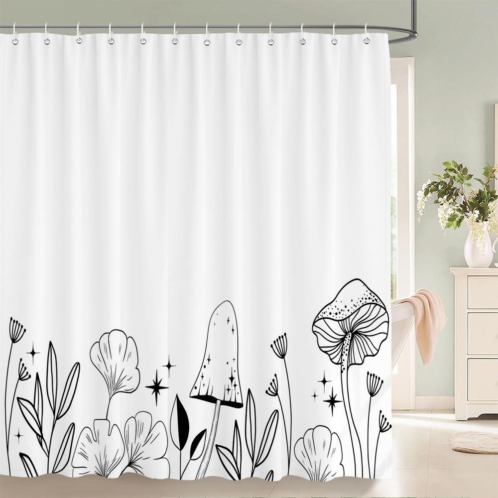 1 шт. Черно-белая простая художественная шторка для душа с крючками - Современный абстрактный дизайн с растениями, Шикарное украшение для ванной комнаты W90xH180cm
1 шт. Черно-белая простая художественная шторка для душа с крючками - Современный абстрактный дизайн с растениями, Шикарное украшение для ванной комнаты W90xH180cm