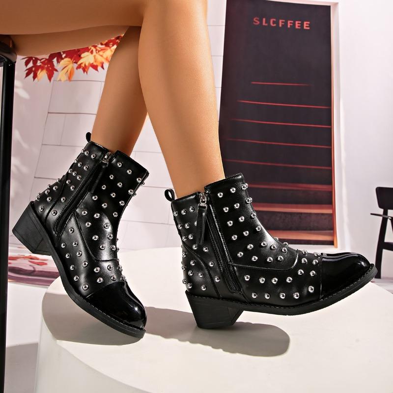 Plus Size Studded Booties Fashion Round Toe Paneled Leather Side Zip Soft Sole Non-Slip Block Heels 36 чёрный
Plus Size Studded Booties Fashion Round Toe Paneled Leather Side Zip Soft Sole Non-Slip Block Heels 36 чёрный