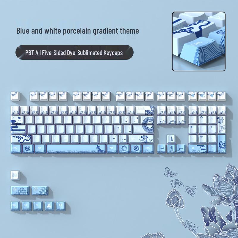 PBT Blue and White Porcelain Mechanical Keyboard Keycaps, Dye-Sublimated, Customizable Full Set for Various Layouts. 38 x 16 x 3 cm
PBT Blue and White Porcelain Mechanical Keyboard Keycaps, Dye-Sublimated, Customizable Full Set for Various Layouts. 38 x 16 x 3 cm