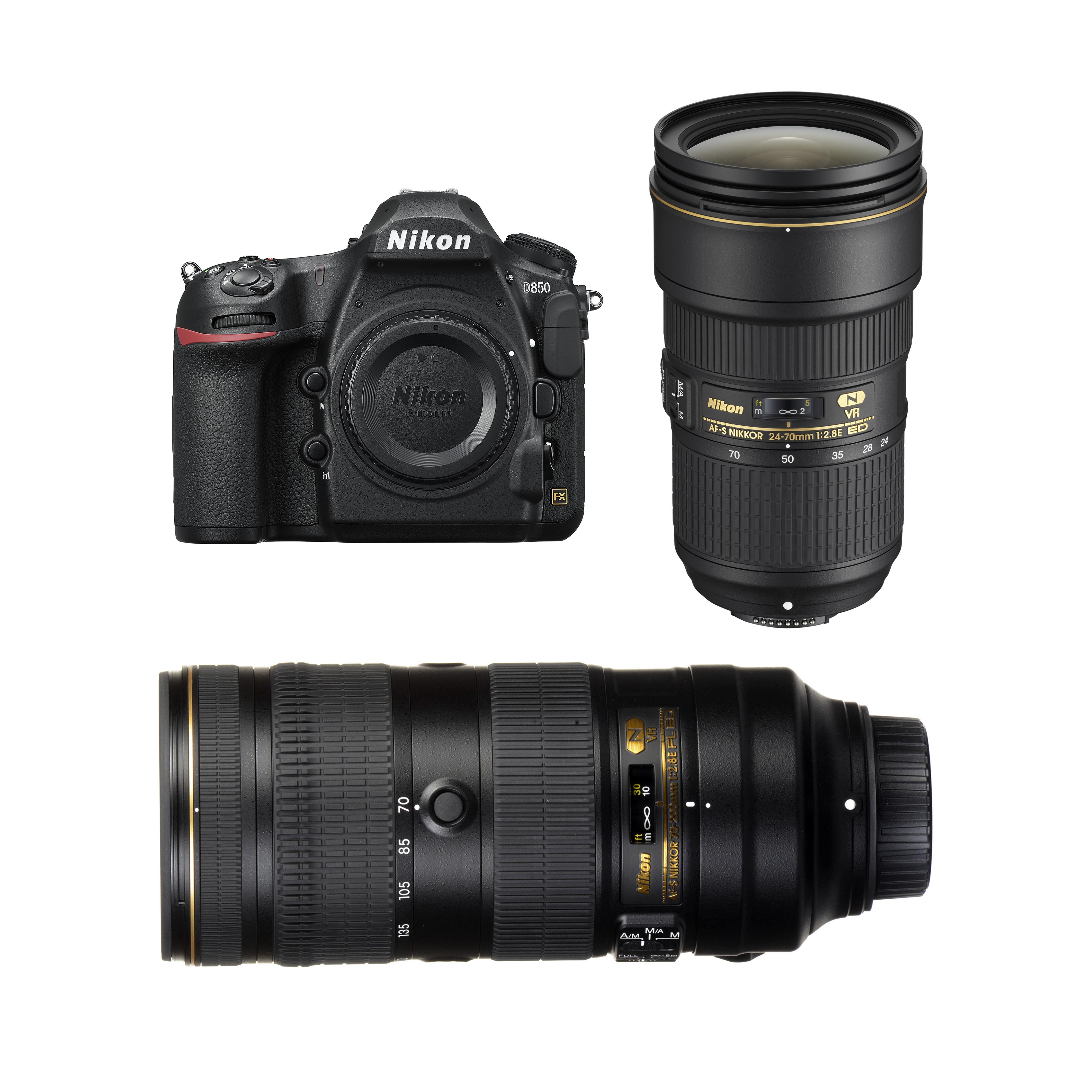 Nikon D850 DSLR Camera + AF-S 24-70mm f/2.8E ED VR + AF-S NIKKOR 70-200mm f/2.8E FL ED VR Zoom Lens чорний
Nikon D850 DSLR Camera + AF-S 24-70mm f/2.8E ED VR + AF-S NIKKOR 70-200mm f/2.8E FL ED VR Zoom Lens чорний