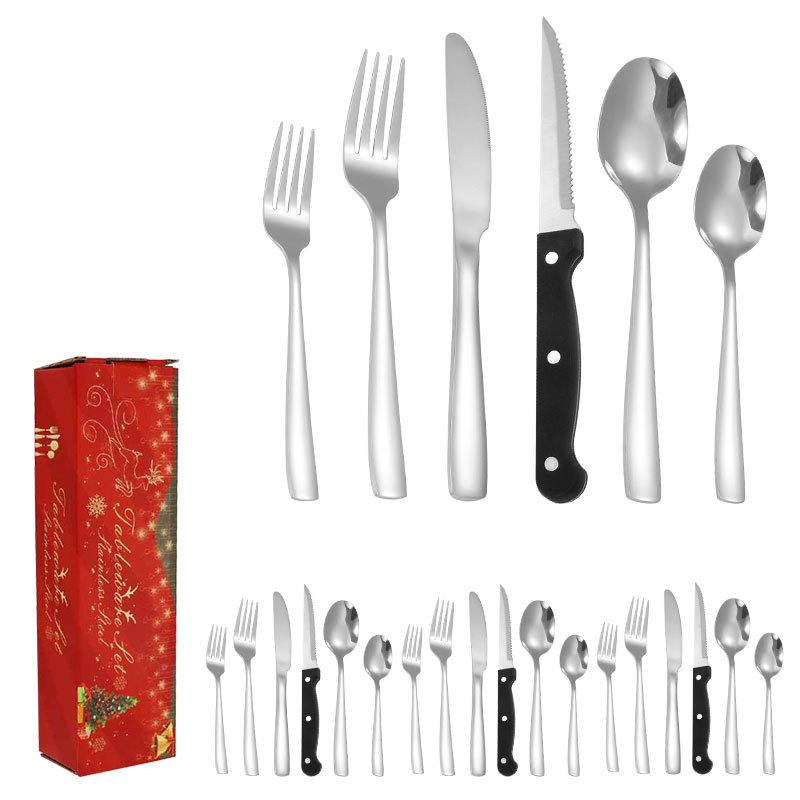 Посуда в стиле вестерн из нержавеющей стали, нож, вилка и ложка для стейка в отеле, шесть основных предметов, подарочный набор посуды из 24 предметов
Посуда в стиле вестерн из нержавеющей стали, нож, вилка и ложка для стейка в отеле, шесть основных предметов, подарочный набор посуды из 24 предметов