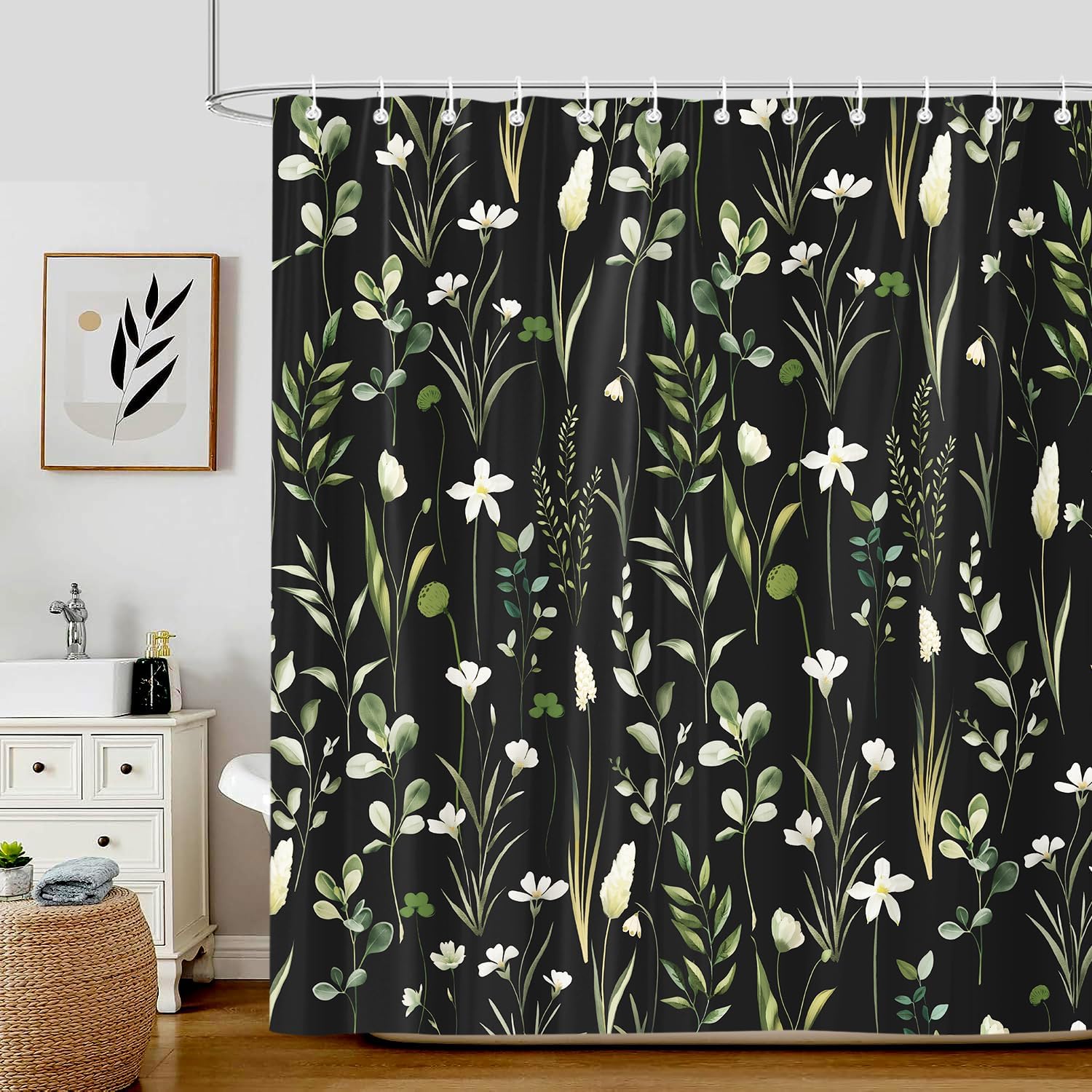 Modern Botanical Floral Shower Curtain, White And Green Wildflower Leaves Waterproof Fabric Curtain W60H190(CM)-1 Pcs
Modern Botanical Floral Shower Curtain, White And Green Wildflower Leaves Waterproof Fabric Curtain W60H190(CM)-1 Pcs